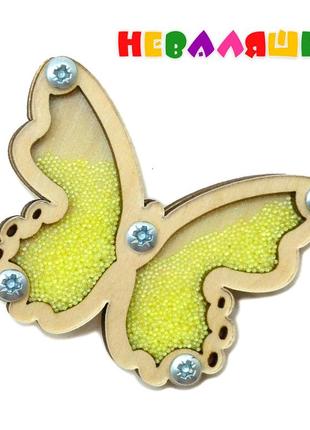 Заготовка для бізікубіка жовтий метелик з мікробісером 5 см дерев'яна крутилка для бізіборду1 фото