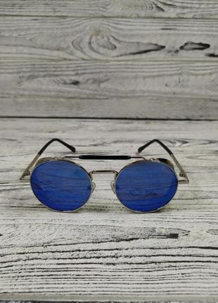 Солнцезащитные очки круглые синие  в металлической оправе2 фото