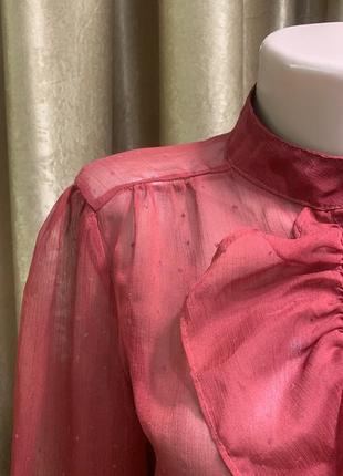 Легкая шифоновая красная вишневая блузка moves с воланом размер s m5 фото