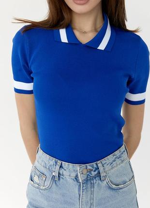 Женская синяя футболка с воротником поло