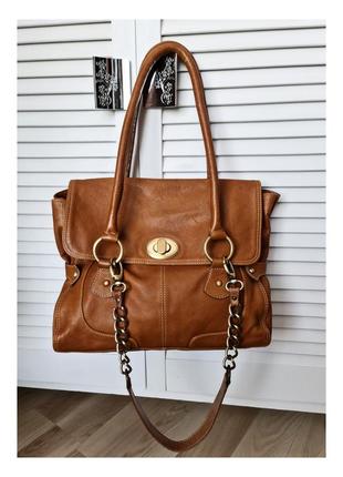 Шкіряна жіноча сумка коричнева руда сумка з шкіри велика сумка на плече сумка на двох ручках