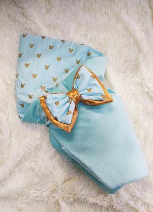 Велюровый демисезонный конверт одеяло для новорожденных, ментоловый