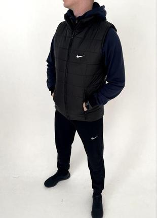 Мужской спортивный костюм nike 7в1 черный с синим весенний найк жилетка + мессенджер + кепка + носки