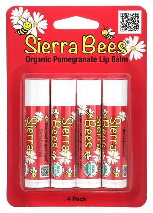 Sierra bees, органічні бальзами для губ, гранат, 4 штуки по 4,25 г (0,15 унції)