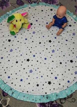 Ігровий килимок для повзанія і розвитку зірки на бірюзі  +зірка на білому +з рюшем