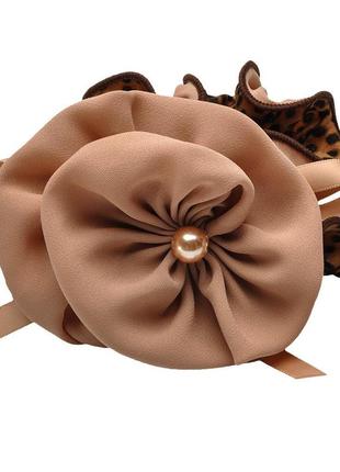 Резинка для волос шифоновая объемная с леопардовым принтом и бантиком 709601