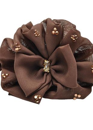 Резинка для волос шифоновая объемная с бантом со стразами жатая 416703