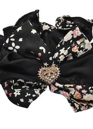 Резинка для волос шифоновая объемная с бантиком и принтом цветы 1146206
