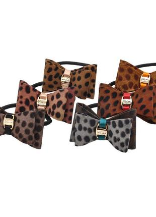 Резинка для волос тонкая 5 см тигровая с бантиком (упаковка 6 шт)