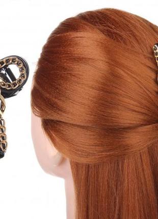 Краб для волосся чорний з золотистим ланцюжком