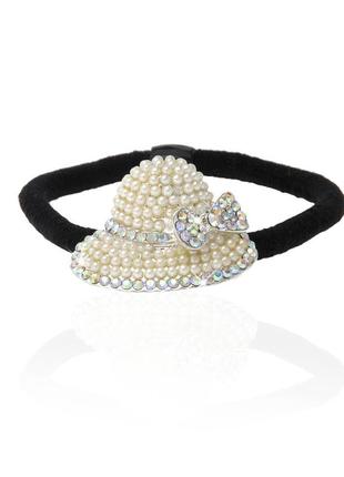 Гумка для волосся з перлами "шляпка" 928302
