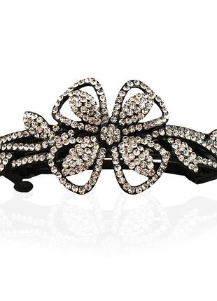 Заколка автомат для волос металлический со стразами 590003