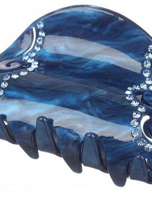 Краб для волос пластиковый синий со стразами