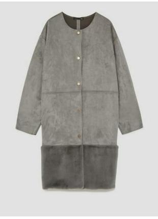 Комбинированное пальто из эко замши/еко мех zara.3 фото