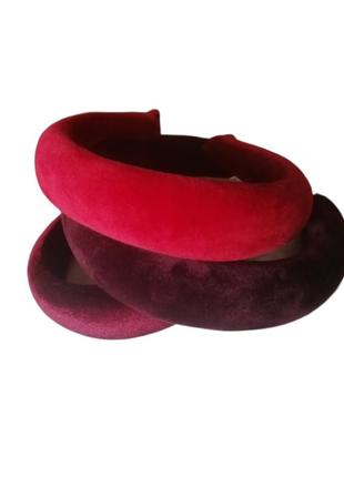 Ободок объемный красный высокий модный широкий бархат обруч красный  бордовый вишнёвый цвет