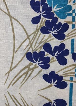 Тканина льон білий з синіми квітами для рукоділля велика ширина8 фото