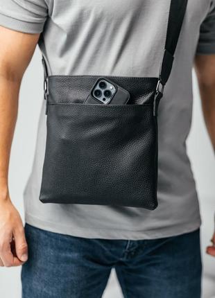 Мужская кожаная сумка через плечо черная | мужская кожаная барсетка | мессенджер из кожи1 фото