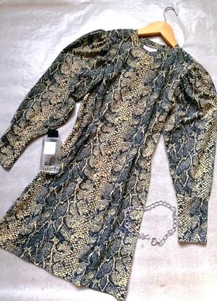 Женское модное платье рукава воланы змеиный принт topshop