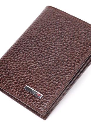 Чоловічий гаманець без застібки з натуральної зернистої шкіри karya 21365 коричневий