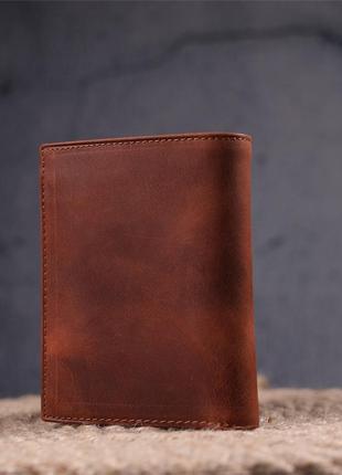 Мужское вертикальное портмоне без застежки в винтажной коже karya 21363 рыжий8 фото