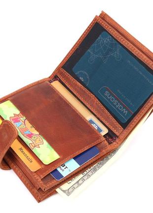 Мужской вертикальный кошелек в винтажной коже karya 21388 рыжий5 фото