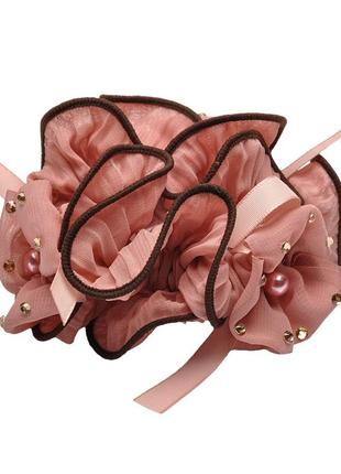 Резинка для волос шифоновая объемная с цветками и жемчугом 417704