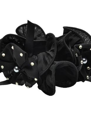 Резинка для волос шифоновая объемная с цветками и жемчугом 417704