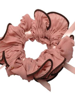 Резинка для волос шифоновая объемная с цветками и жемчугом 417704