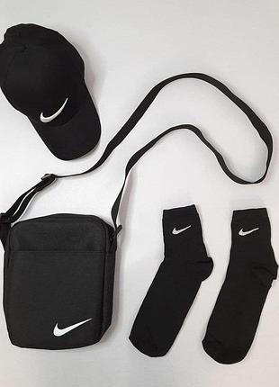 Мужской весенний набор 3в1 nike кепка + барсетка + носки черный | сумка через плечо найк