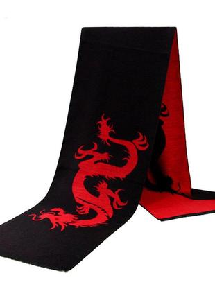 Кашемировый унисекс шарф шарфик шарфік с драконом дракон гранж панк аниме y2k готика двусторонний черный красный длинный тонкий