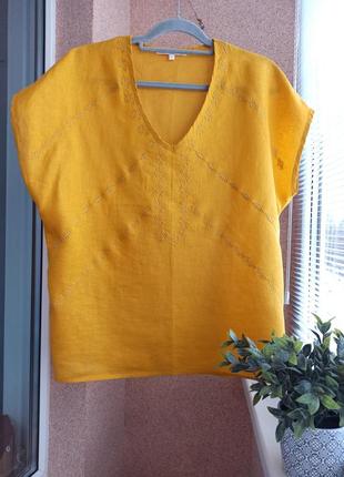 Красивая яркая блуза с вышивкой очень свободного силуэта из натуральной ткани  лен/вискоза1 фото