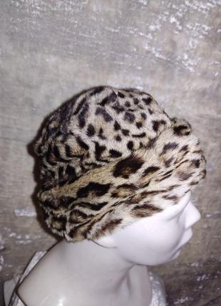 Вінтажна шапка берет з натурального хутра леопард