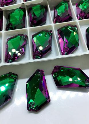 Пришивні стрази lux, форма діамант, 13x23мм, колір green volcano, 1 шт.1 фото