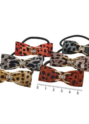 Гумка для волосся тонка 5 см тигрова з бантиком (упаковка 6 шт)