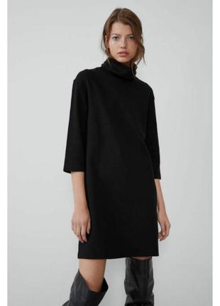 Коттоновое платье zara, платье-водолазка,туника черного цвета.