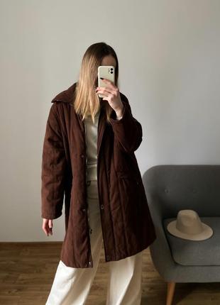Коричнева куртка - пальто із екозамші4 фото