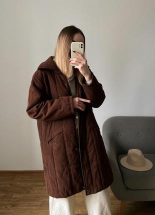 Коричнева куртка - пальто із екозамші5 фото