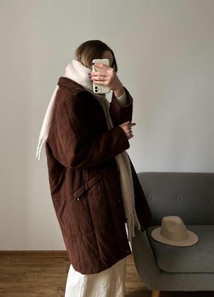 Коричнева куртка - пальто із екозамші7 фото