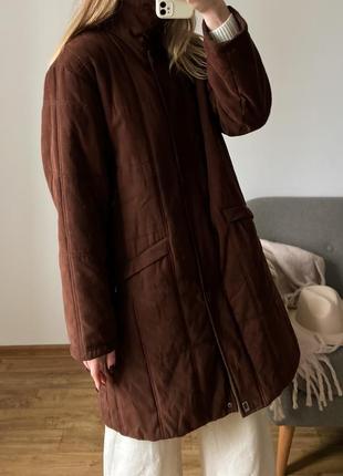 Коричнева куртка - пальто із екозамші6 фото