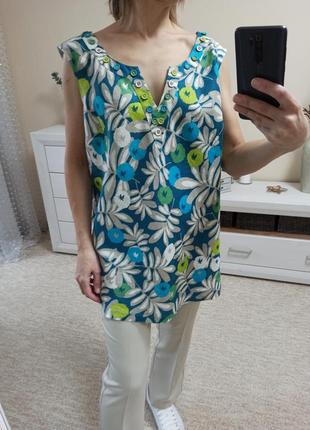 Красивая качественная летняя блуза без рукавов 100% лён5 фото