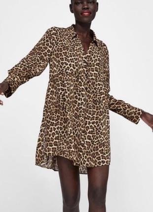 Шикарное свободное платье zara в леопардовый принт2 фото
