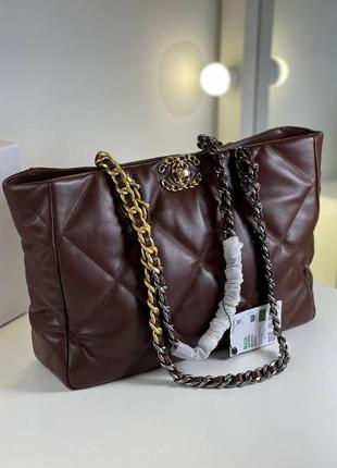 Сумка шоппер женский кожаный коричневые брендовый в стиле шанель chanel1 фото