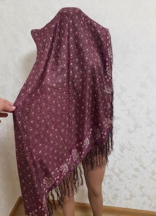 Большой  невесомый шелковый платок с бахрамой 100% шелк  индия3 фото