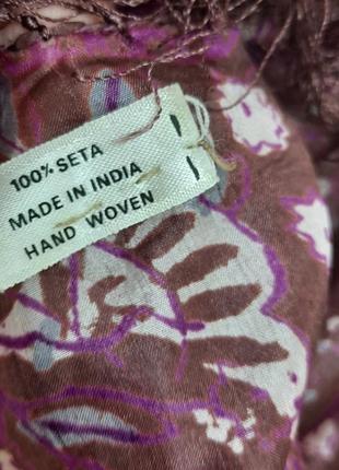 Большой  невесомый шелковый платок с бахрамой 100% шелк  индия4 фото
