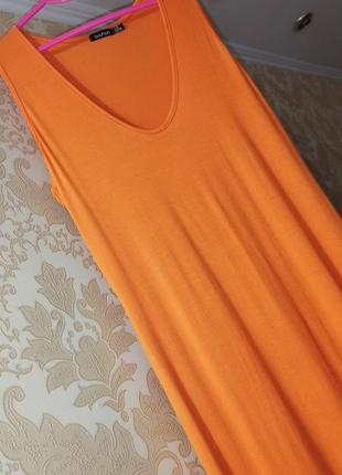 🧡 длинное платье майка сарафан макси впол вискоза оранжевый boohoo5 фото