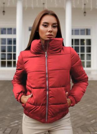 Куртка женская короткая дутая демисезонная - 005008 красный цвет