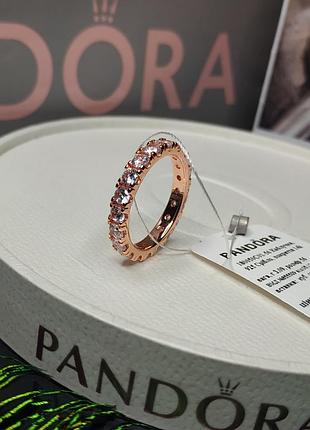 Кольцо пандора серебро 925 проба цирконий розовое золото дорожка блискучий рядок камни весь в камнях ale пломба бирка