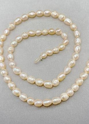 Перли натуральні річкові на нитці блідо-рожевий 4х5мм(+-) l-36см