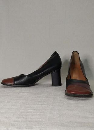 Туфли, кожа, комбинированные носок квадратный, широкий каблук, итальялия3 фото