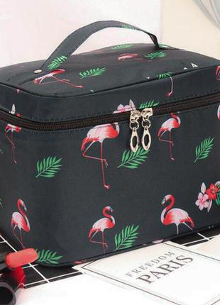 Косметичка дорожня travel bag big фламінго ⬩ жіночий органайзер для косметики великий ⬩ чорна